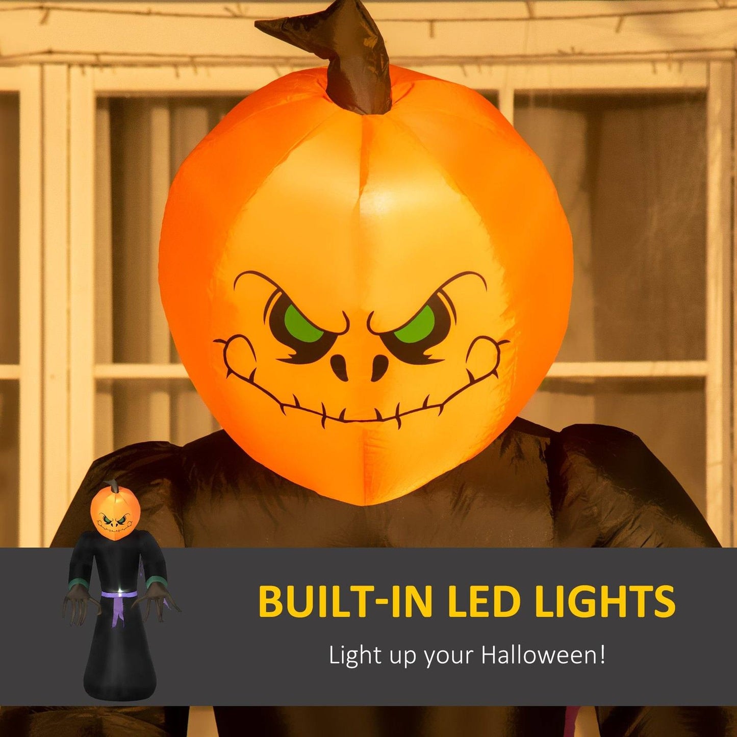 2.1m Inflatable Pumpkin Ghost Head Monster Vampire 6 LED Halloween Blow Up Yard Holiday Decoration