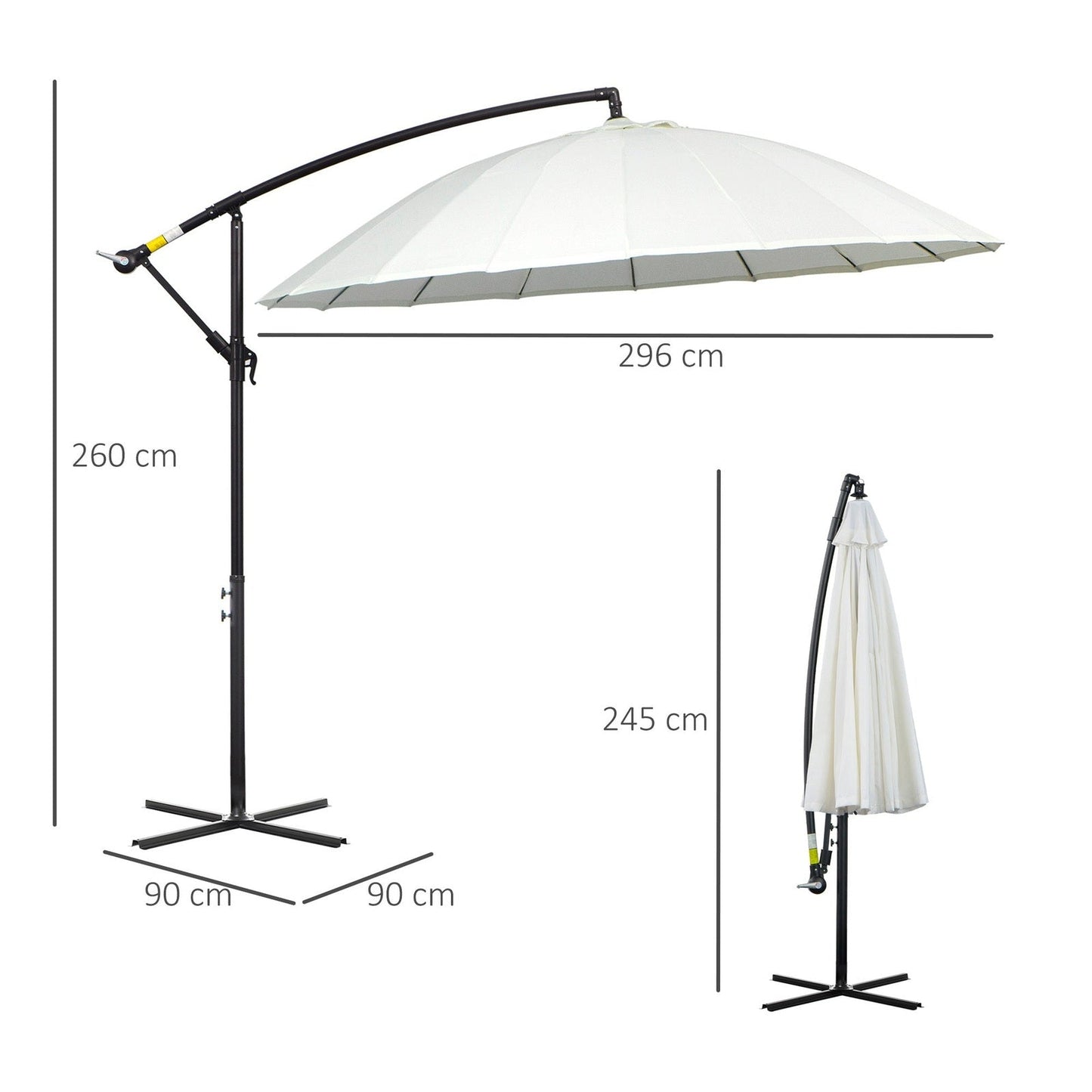 3M Cantilever Umbrella 18 Ribs & Vents Adjustable Angle for Patio Cream White