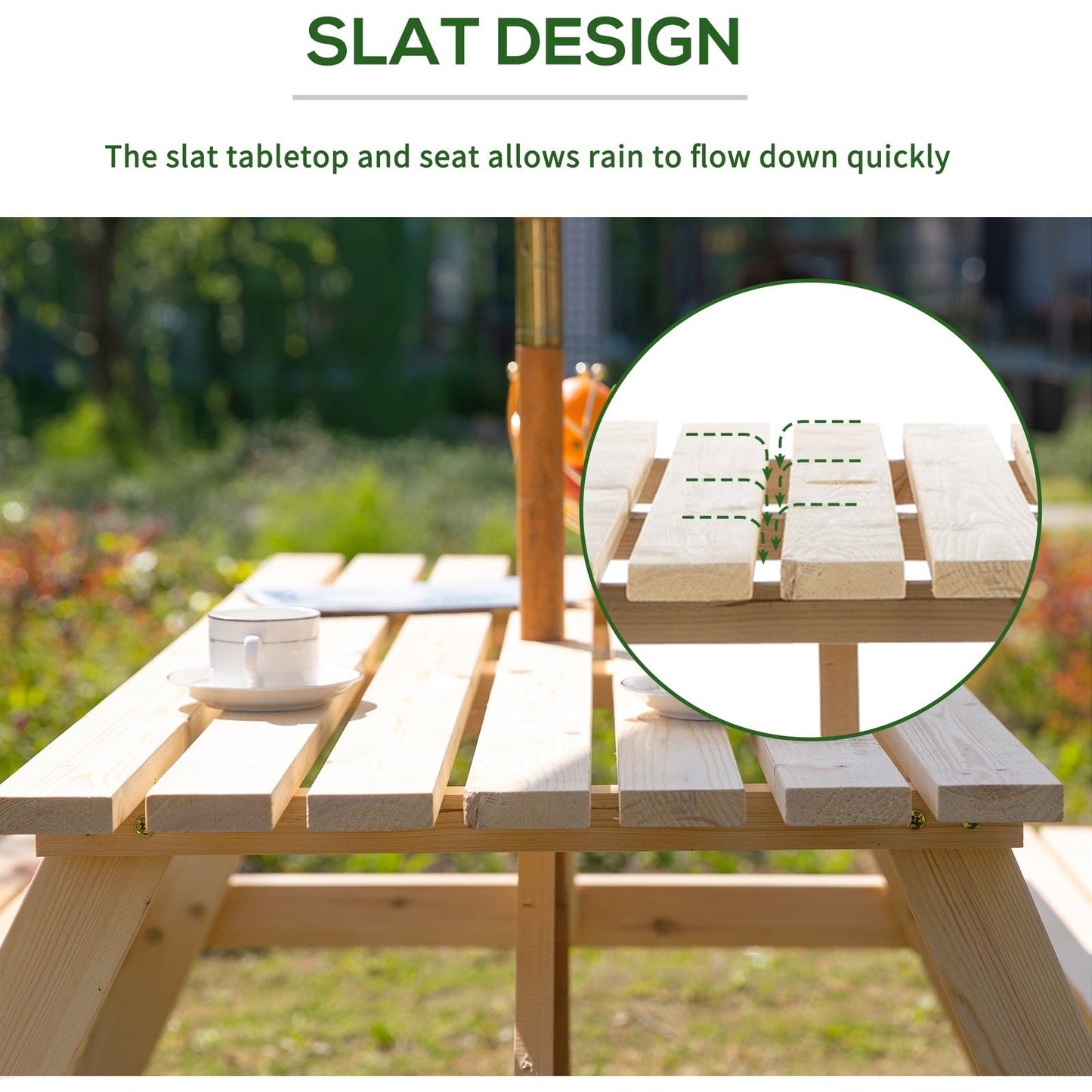 4 Seater Wooden Picnic Table Bench for Outdoor Garden or Patio with Parasol Cutout 150 cm