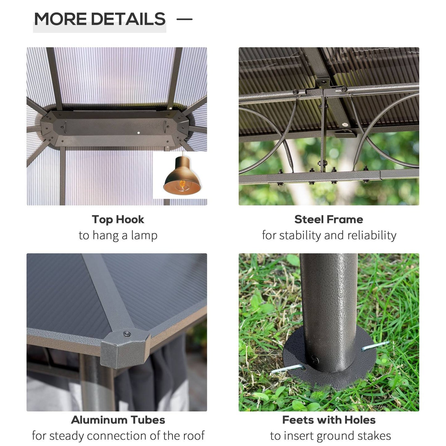 3 x 3.6m Hardtop Gazebo with UV Resistant Polycarbonate Roof