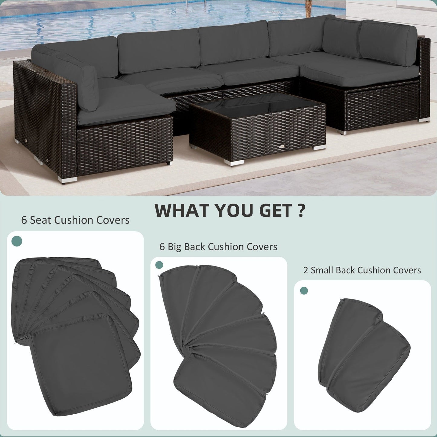 Garden Rattan Sofa Cushion Polyester Cover Replacement Outdoor- No Cushion Included