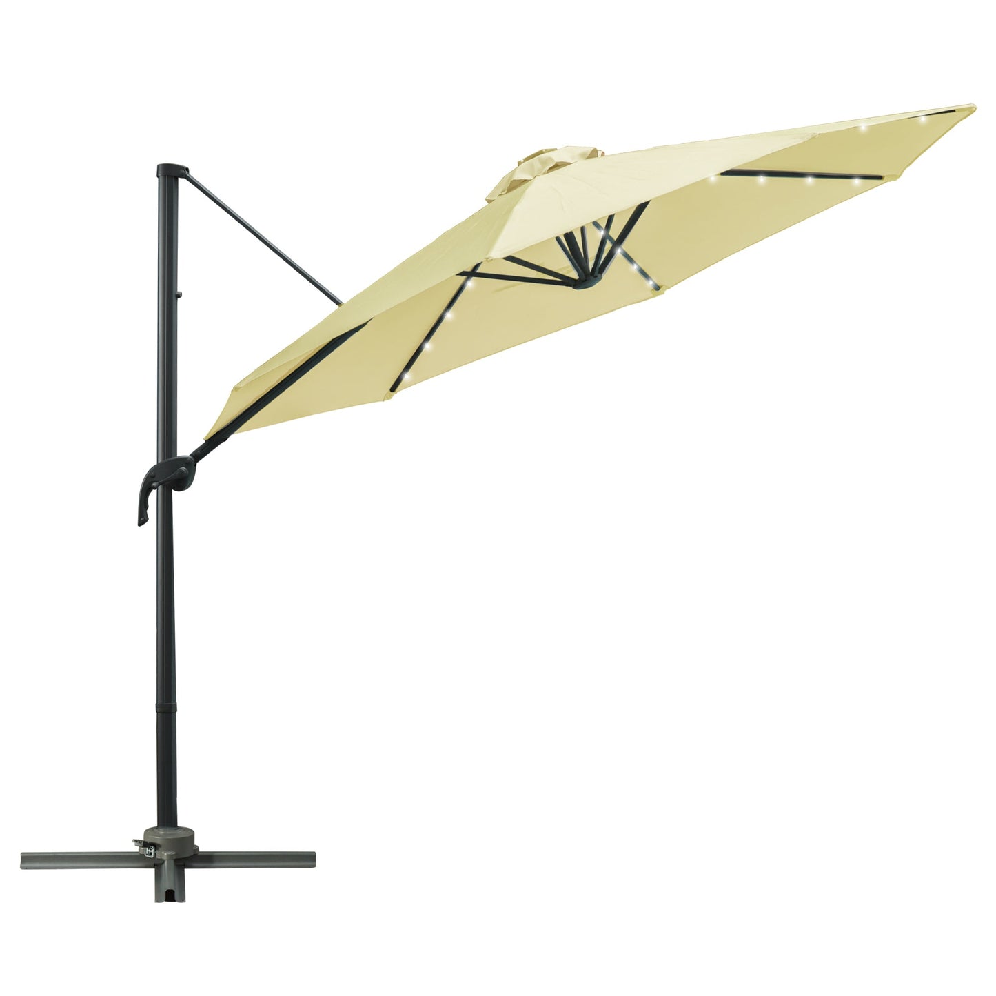 3M LED Cantilever Parasol Garden Sun Umbrella w/ Base and Solar Lights Beige