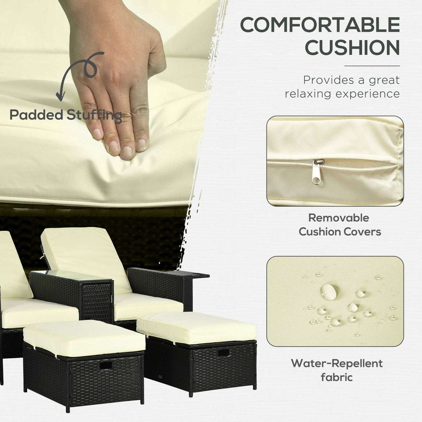 5-Piece PE Rattan Sun Lounger