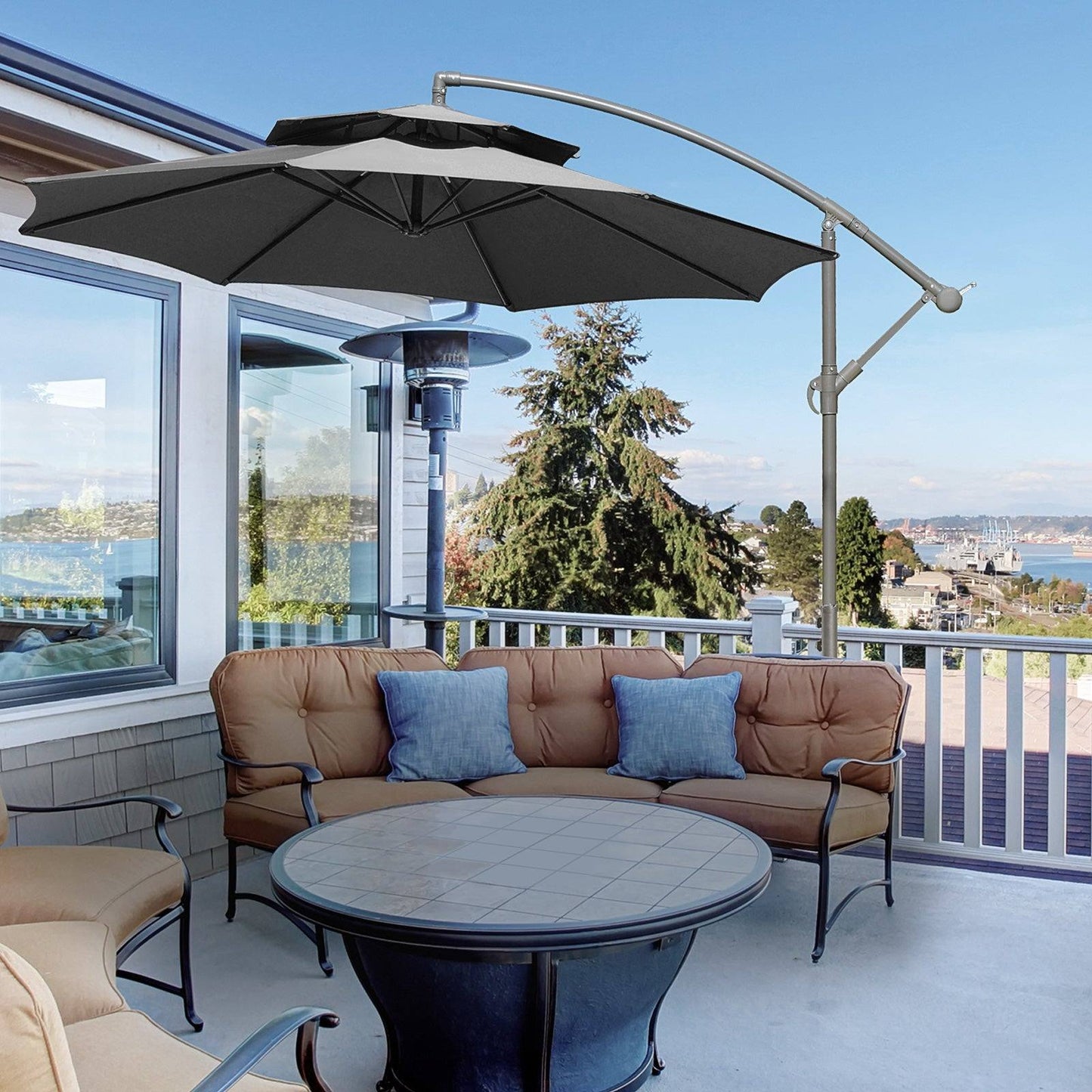 2.7M Garden Banana Parasol Cantilever Umbrella With Crank Handle