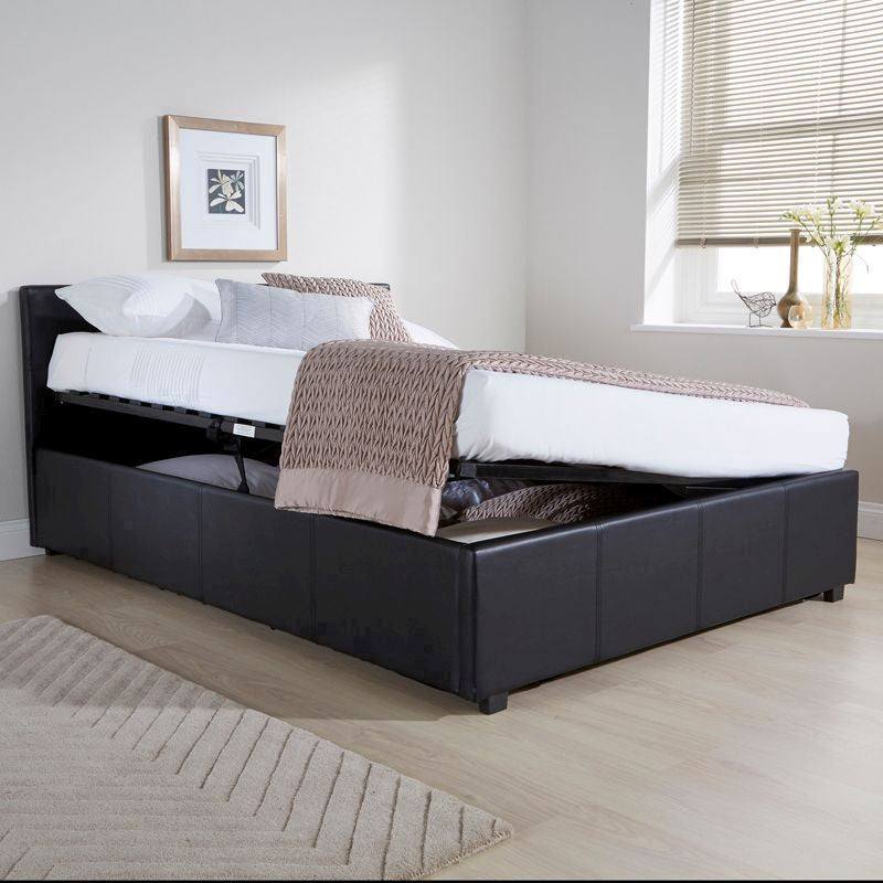 Winston Double Ottoman Bed Faux Leather Black 5 x 7ft