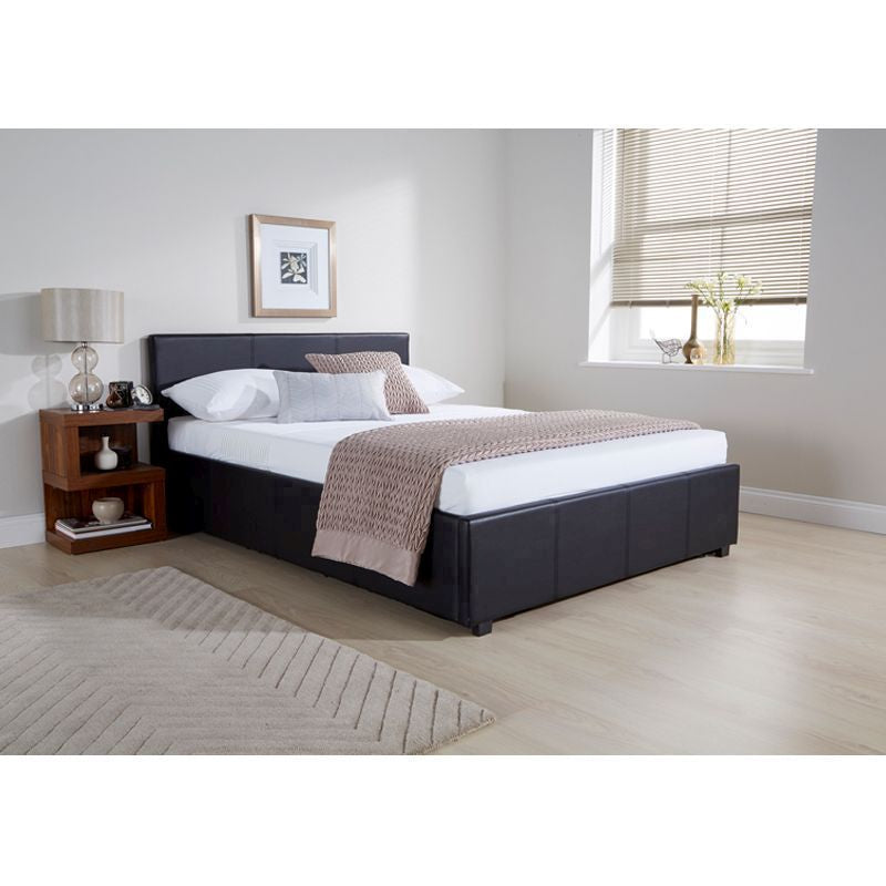 Winston Double Ottoman Bed Faux Leather Black 5 x 7ft