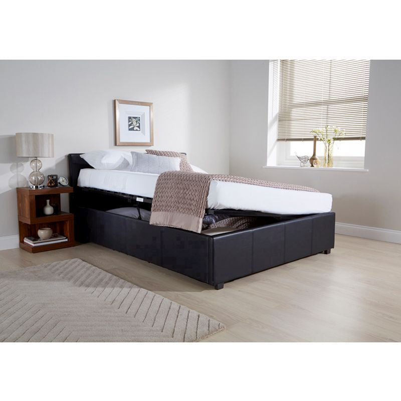 Winston Double Ottoman Bed Faux Leather Black 5 x 7ft
