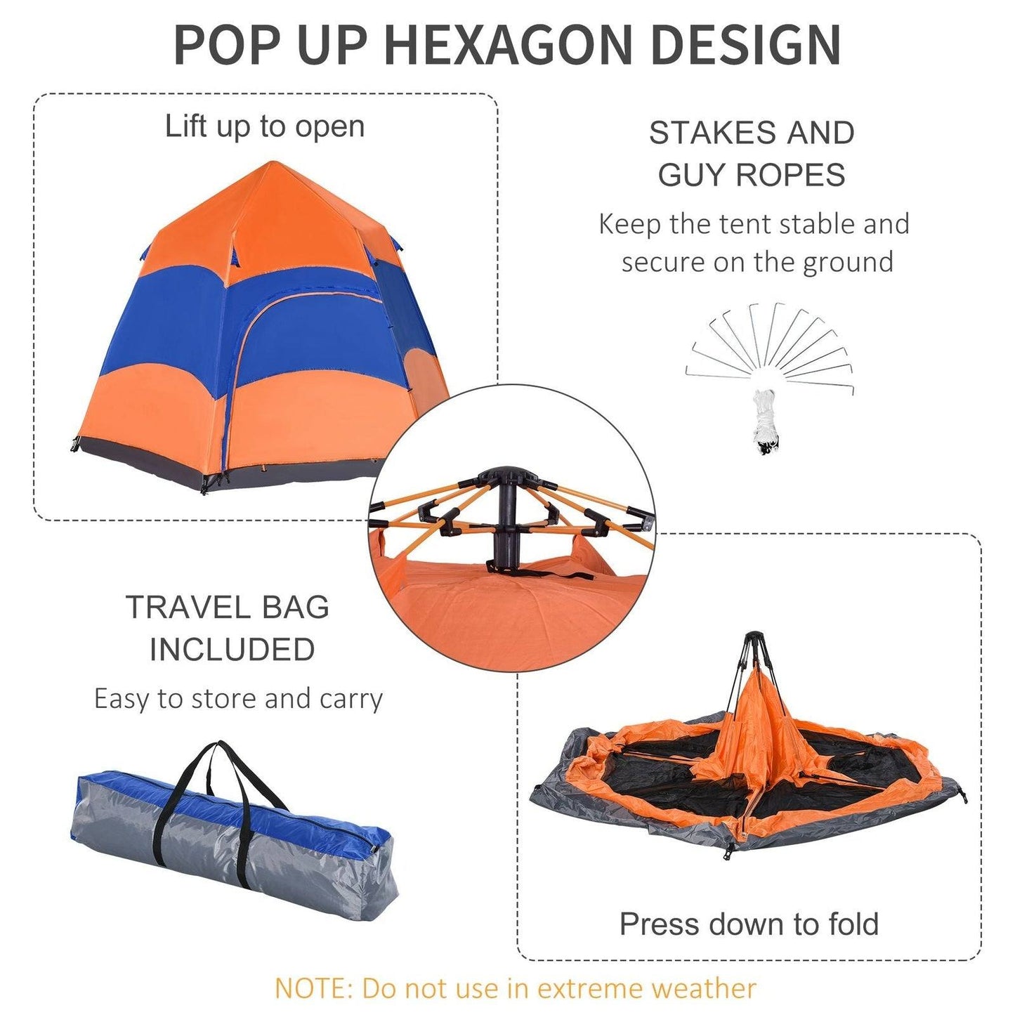 4 Man Hexagon Pop Up Tent Camping Shelter Festival Hiking Family Portable