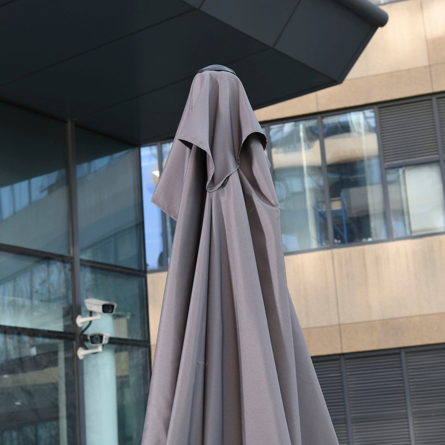 2.3m Half Round Parasol Umbrella Balcony Sun Shade Metal Grey