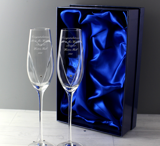 Personalised Hand Cut Heart Pair of Flutes With Gift Box