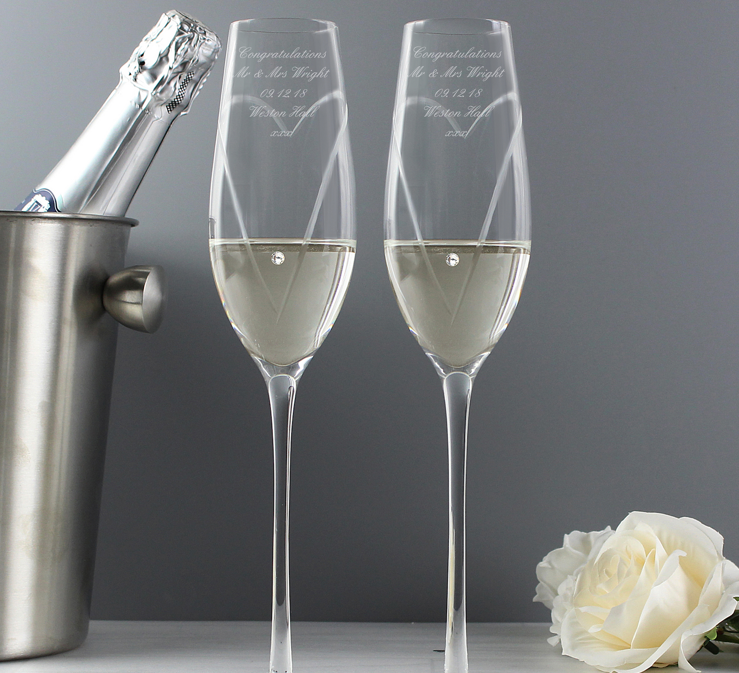 Personalised Hand Cut Heart Pair of Flutes With Gift Box