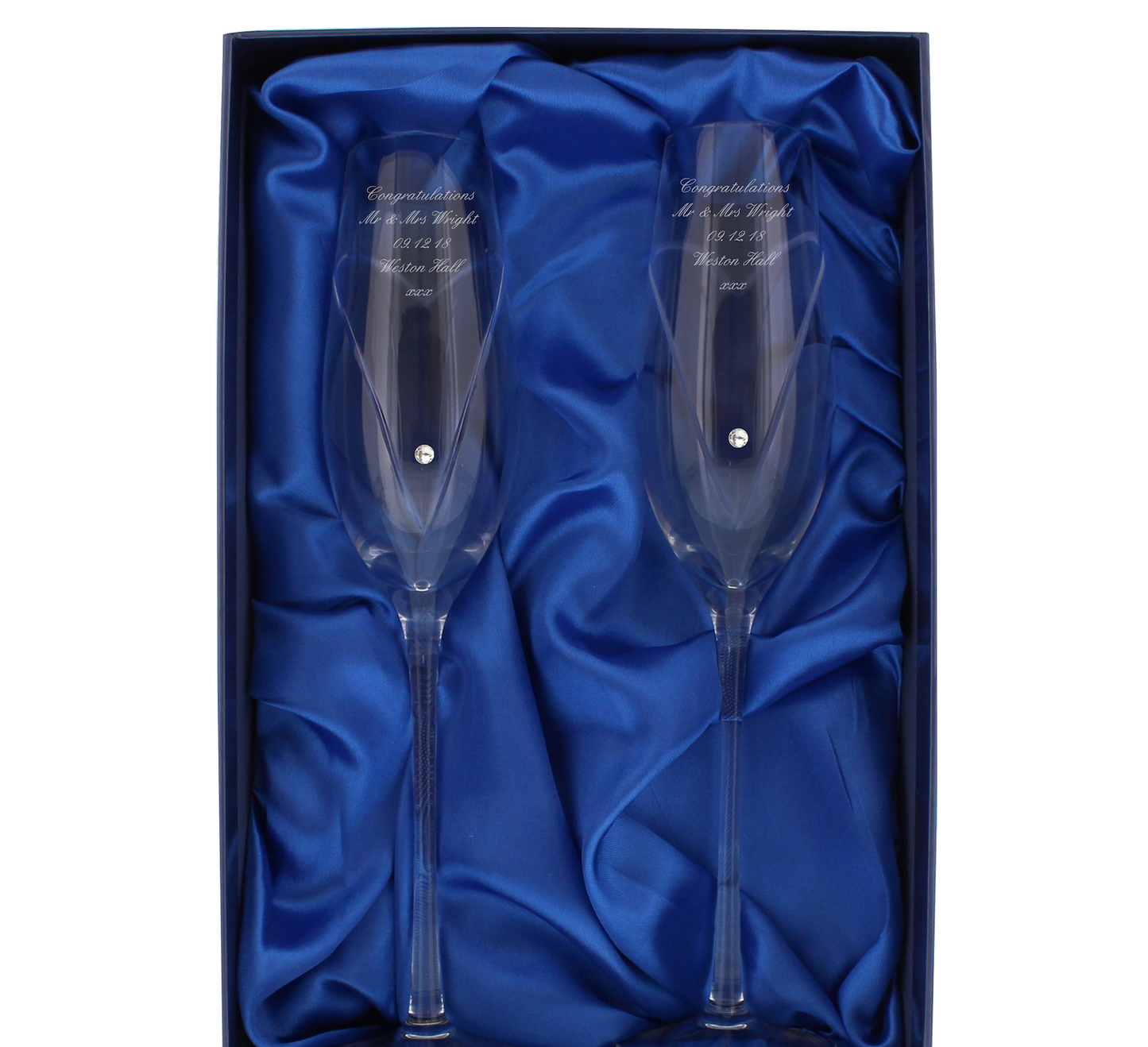 Personalised Hand Cut Heart Pair of Flutes With Gift Box