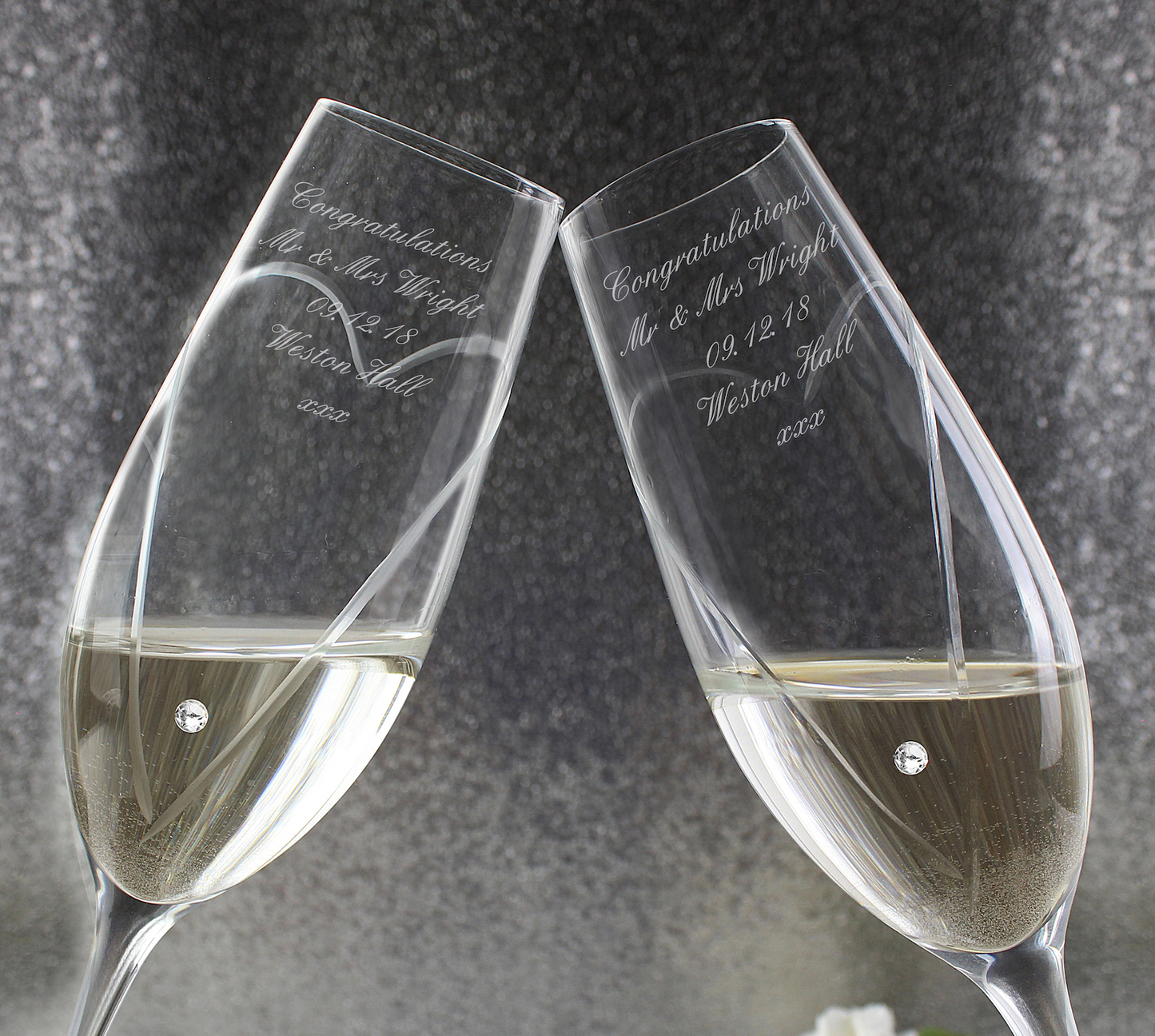 Personalised Hand Cut Heart Pair of Flutes With Gift Box