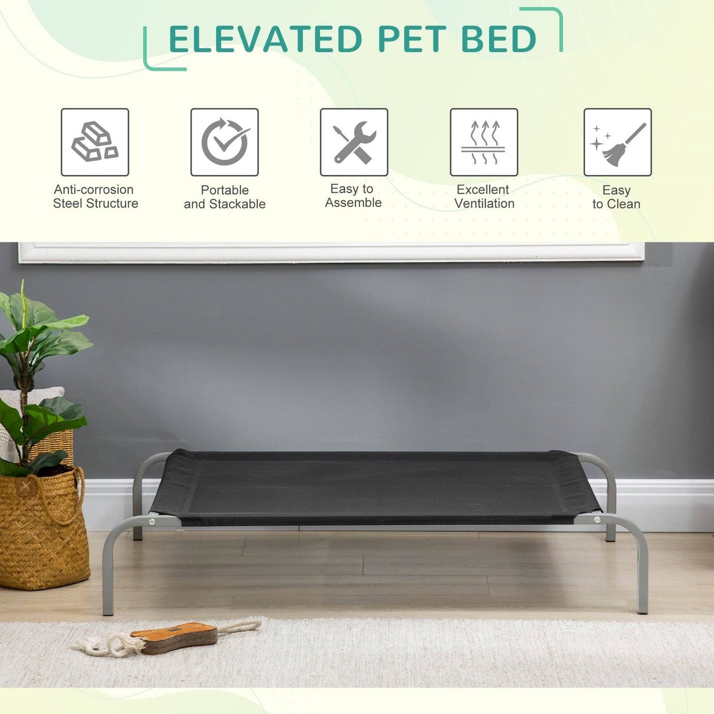 Elevated Pet Bed Cooling Raised Cot Style Bed For Large Medium Sized Dogs With Non-Slip Pads Steel Frame Breathable Mesh Fabric