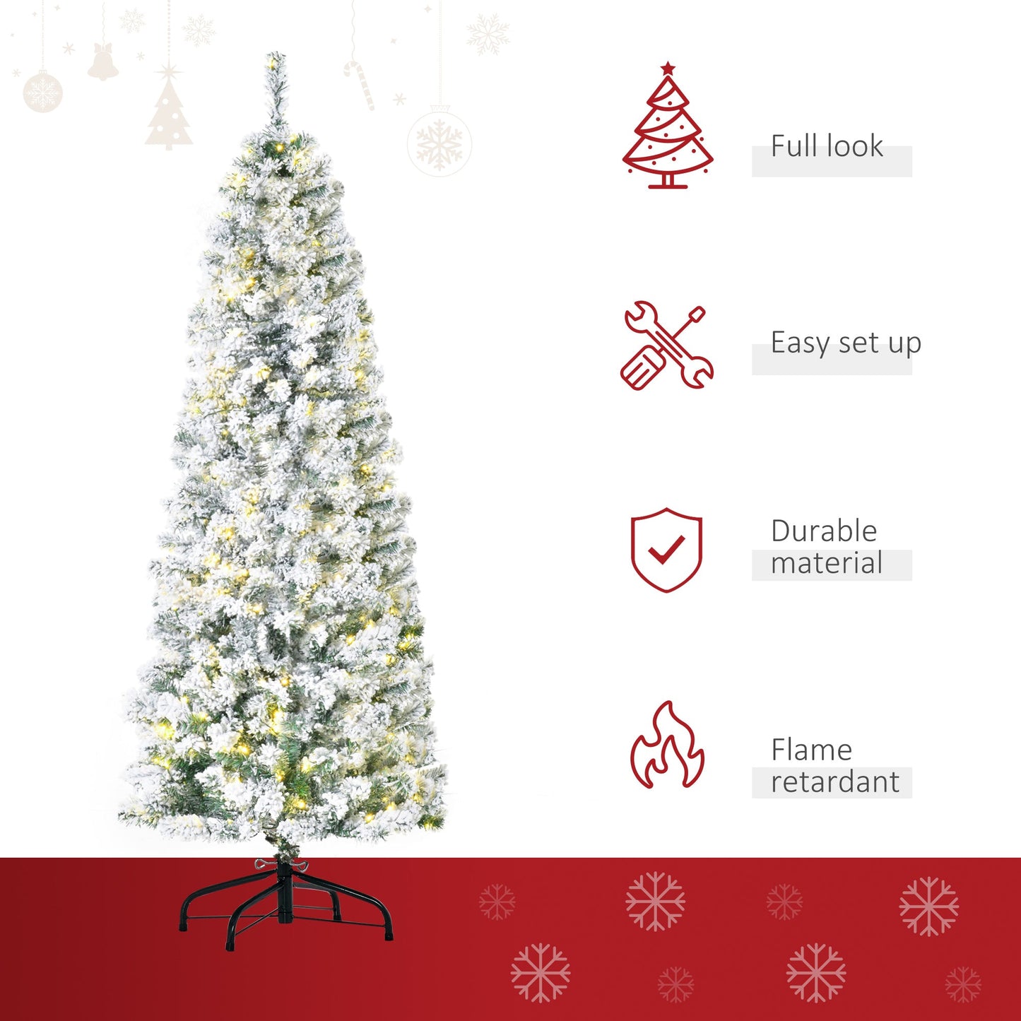 6FT Prelit Artificial Snow Flocked Christmas Tree with Warm White LED Light