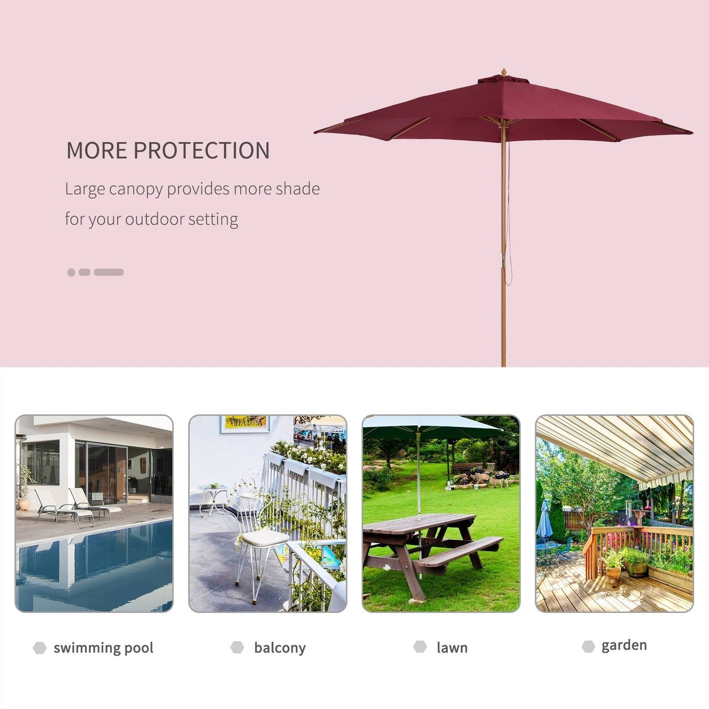 3M Fir Wooden Parasol Garden Umbrellas 8 Ribs Bamboo Sun Shade Patio Outdoor Umbrella Canopy