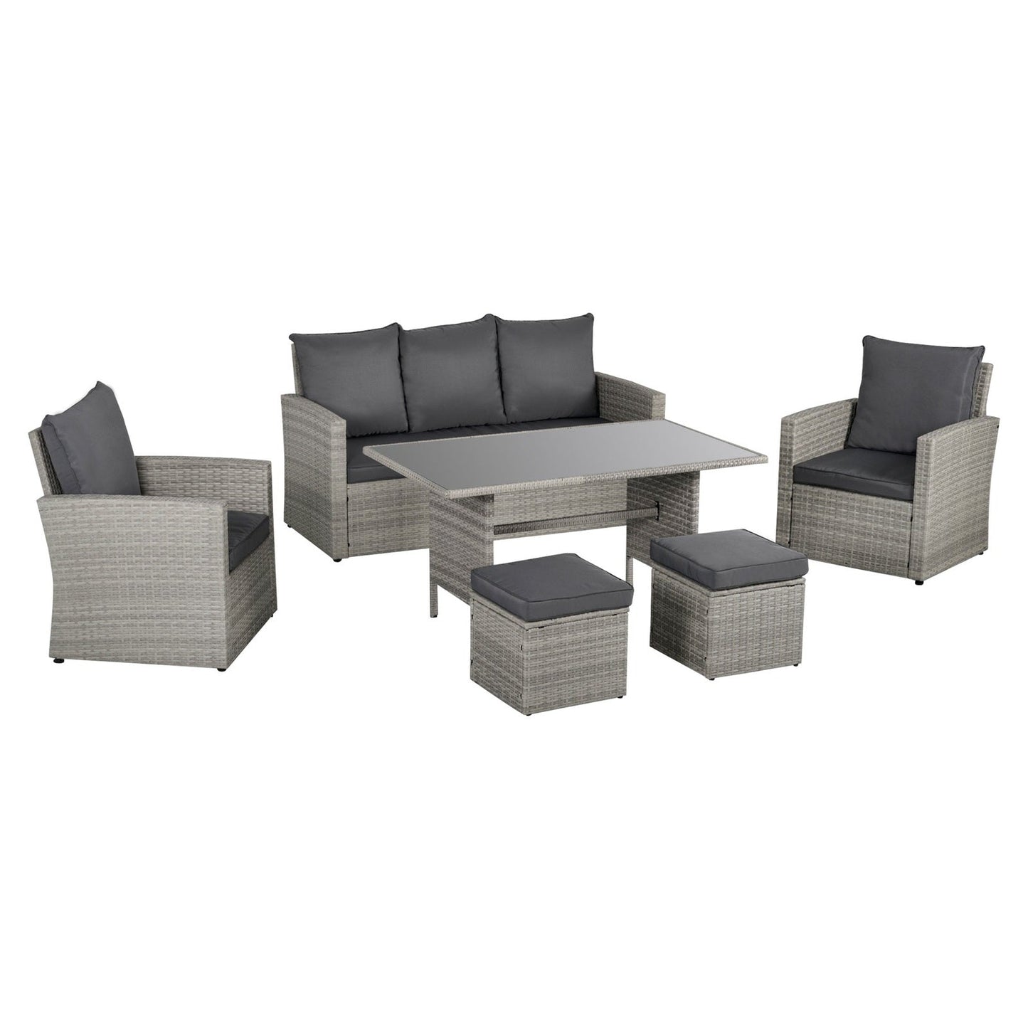 6-Pieces Outdoor PE Rattan Garden Furniture Set with Three-seat