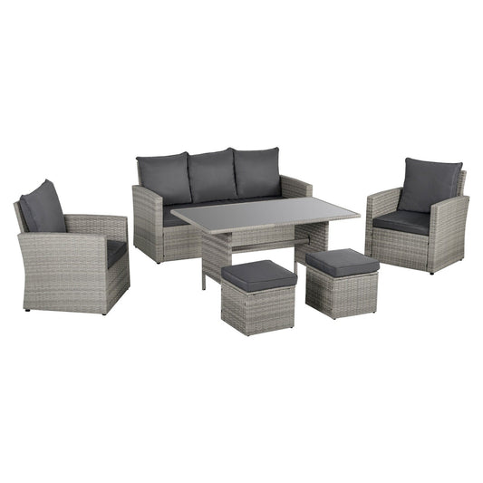 6-Pieces Outdoor PE Rattan Garden Furniture Set with Three-seat