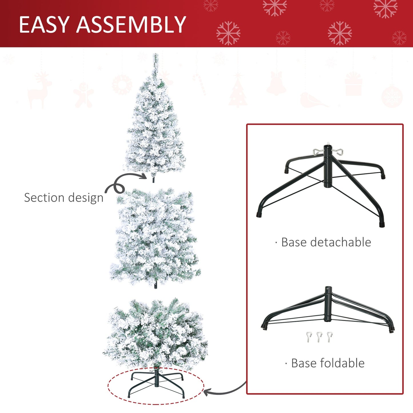 6FT Prelit Artificial Snow Flocked Christmas Tree with Warm White LED Light