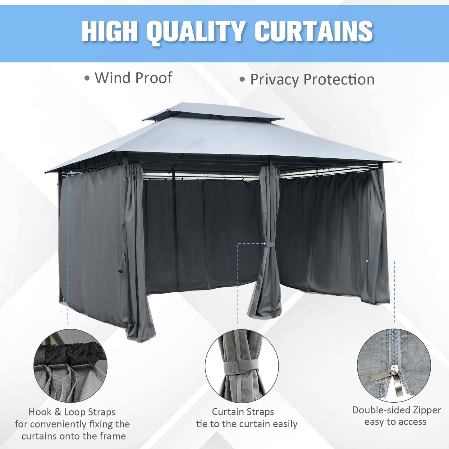 4m x 3M Steel Gazebo Canopy Party Tent Garden Pavillion Patio Shelter Pavilion with Curtains Sidewalls Grey