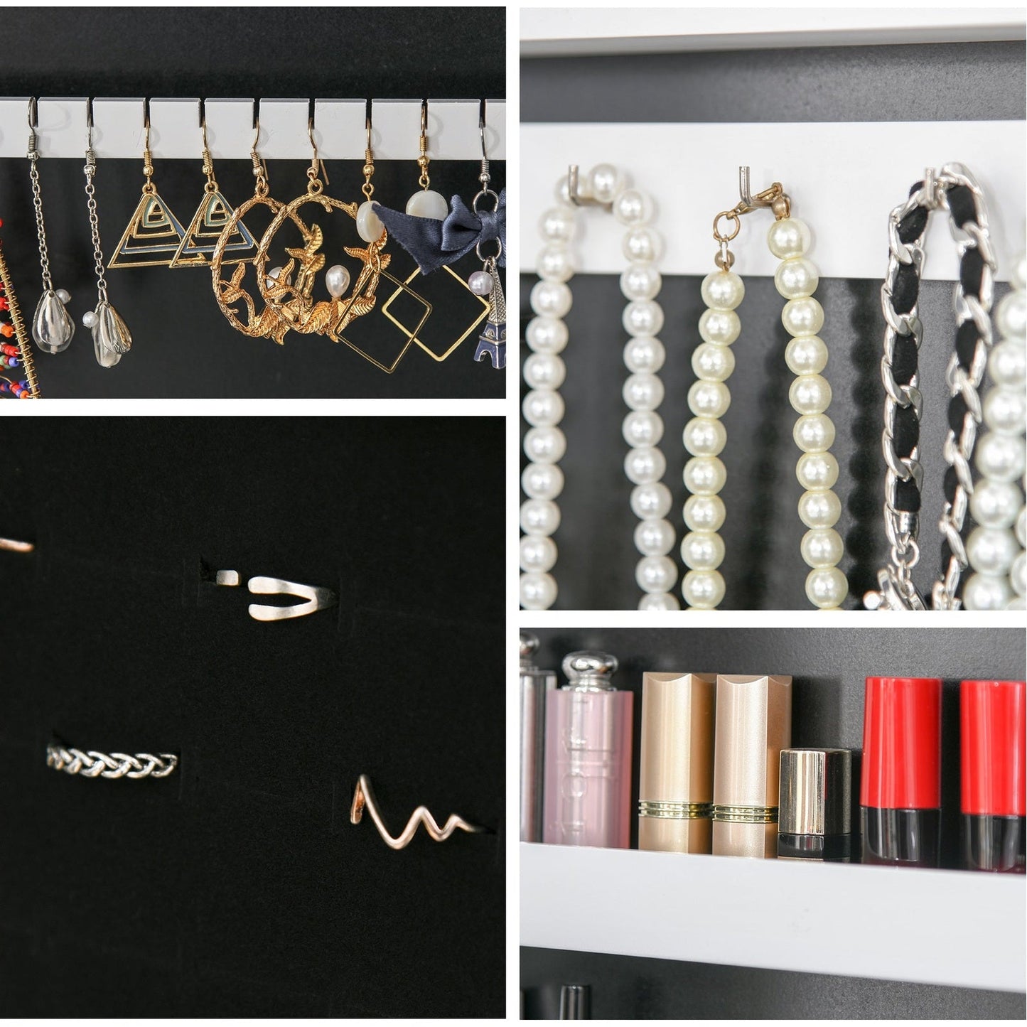 Free Standing LED Mirrored Jewelry Cabinet Armoire Floor Organiser W/ 3 Angle Adjustable For Rings Earrings Bracelets Cosmetics Warm White