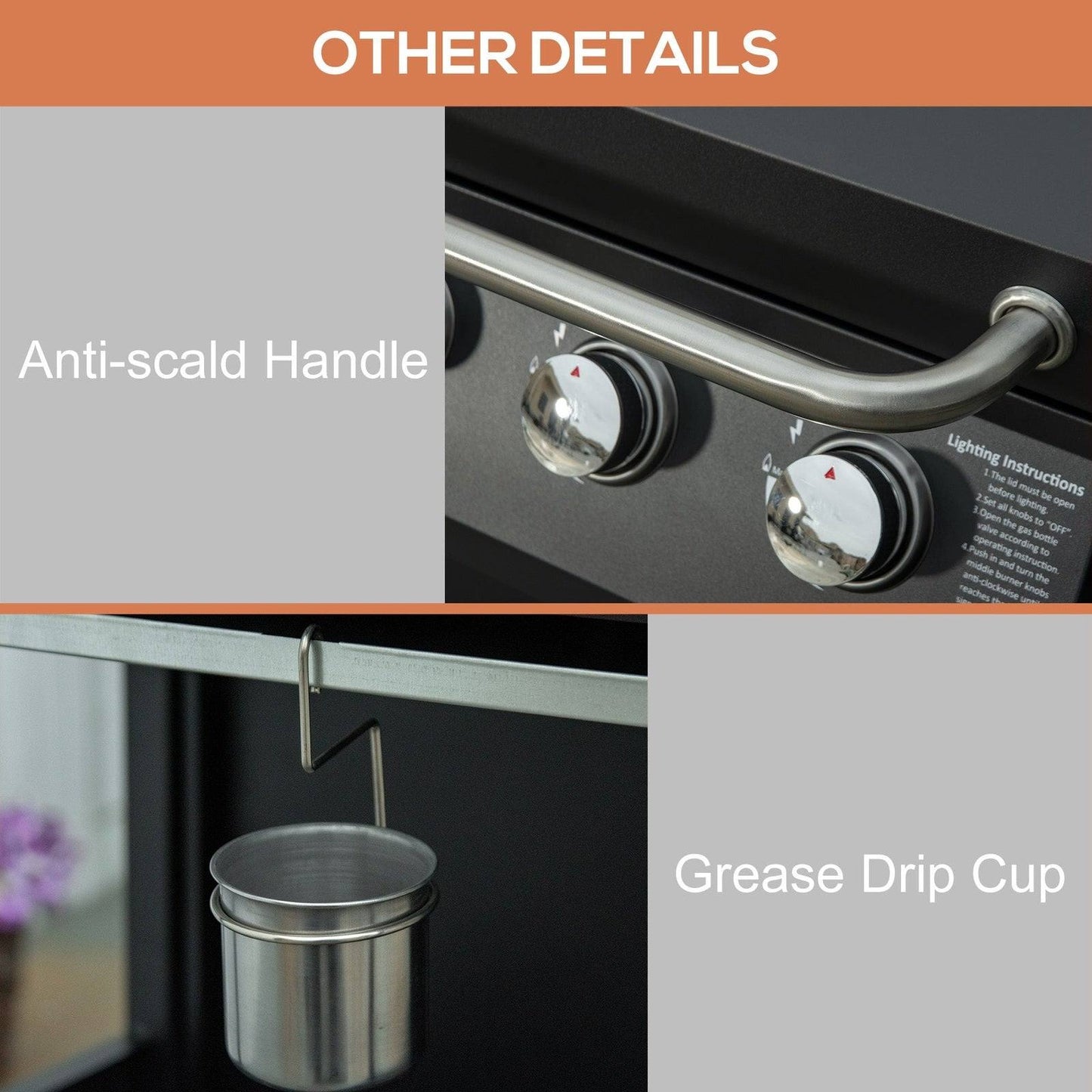 3 Burner Gas BBQ Grill Outdoor Portable Barbecue Trolley With Warming Rack