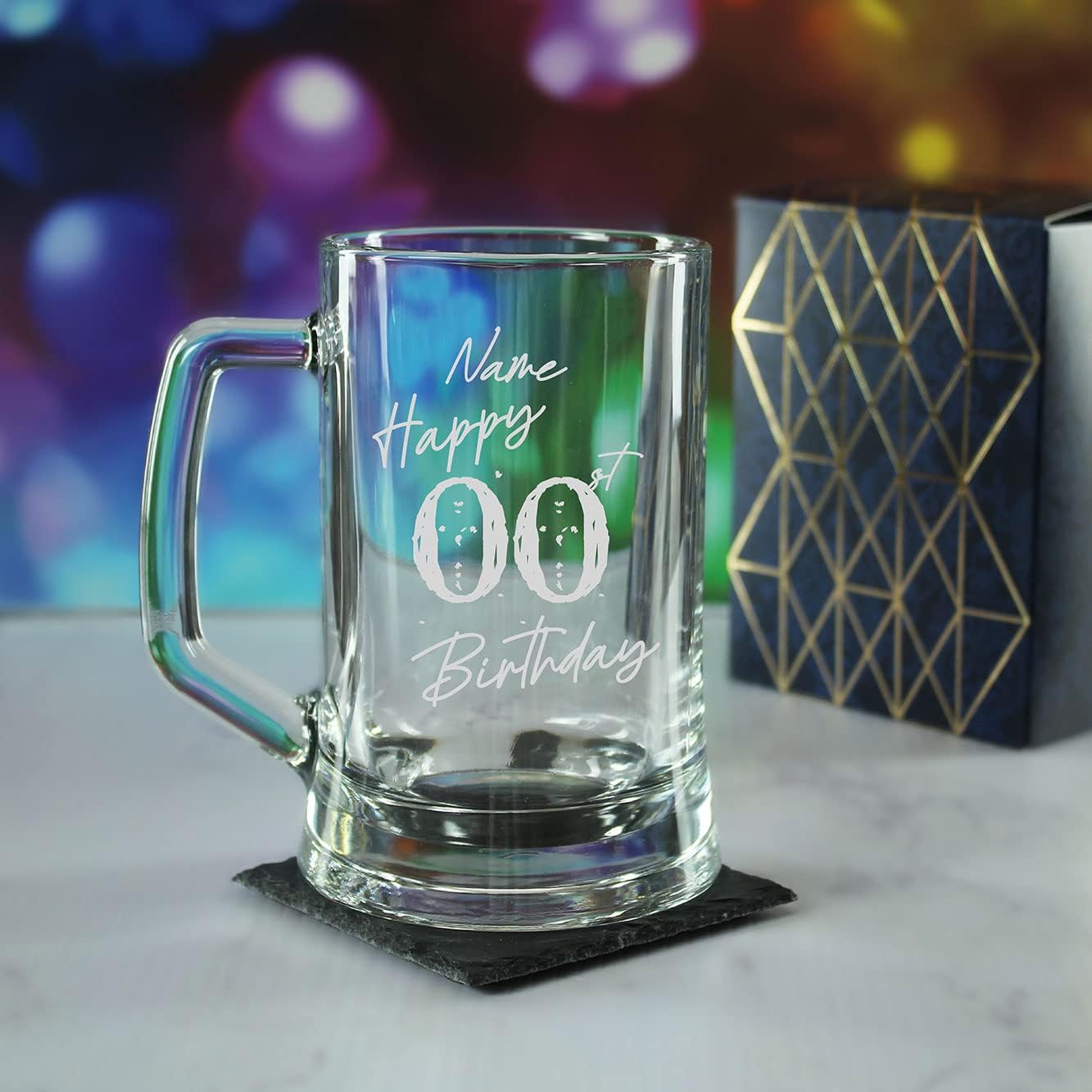 Engraved  Tankard Beer Mug Stein Happy 20,30,40,50... Birthday Speckled Design Gift Boxed