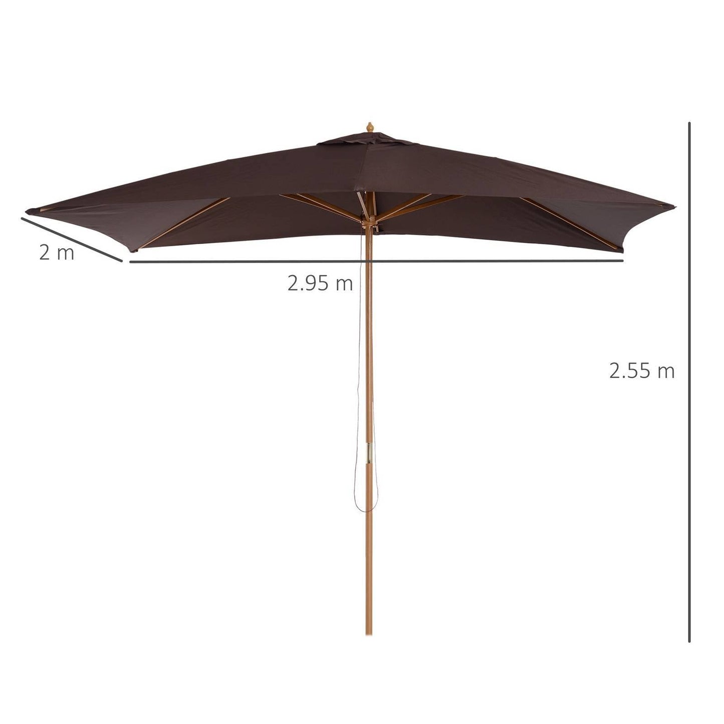 2 x 3m Wooden Garden Parasol Umbrella Outdoor Sun Shade Canopy