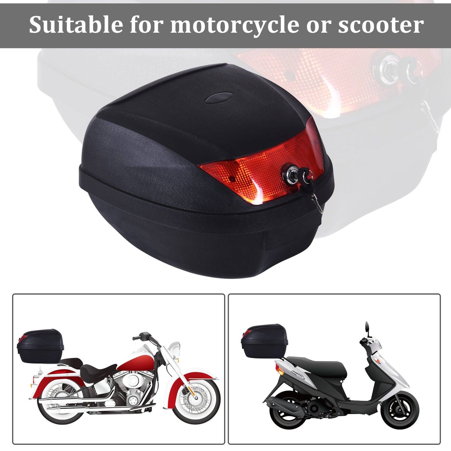 28L Motorcycle Tail box Helmet Top Case Motorbike Luggage Storage Trunk Carrier Mount Rack With 2 Keys