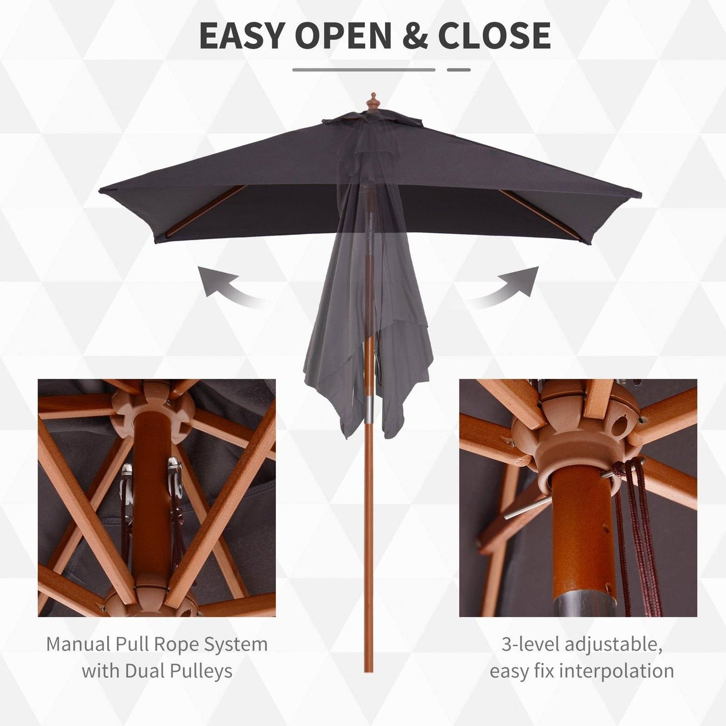 2M X 1.5M Garden Parasol Umbrella With Tilting Sunshade Canopy