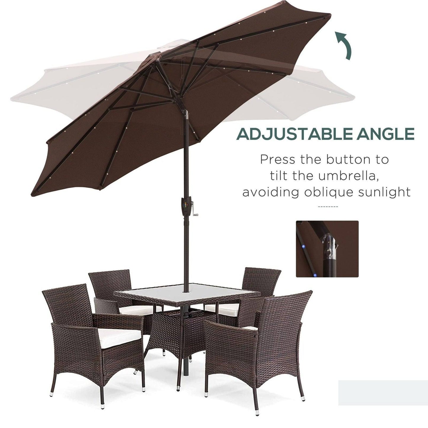 Umbrella Parasol 24 Solar LED-Brown/Coffee