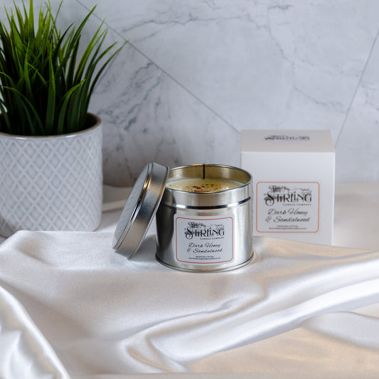 Dark Honey & Sandalwood - Travel Tin Candle - Wooden Wick
