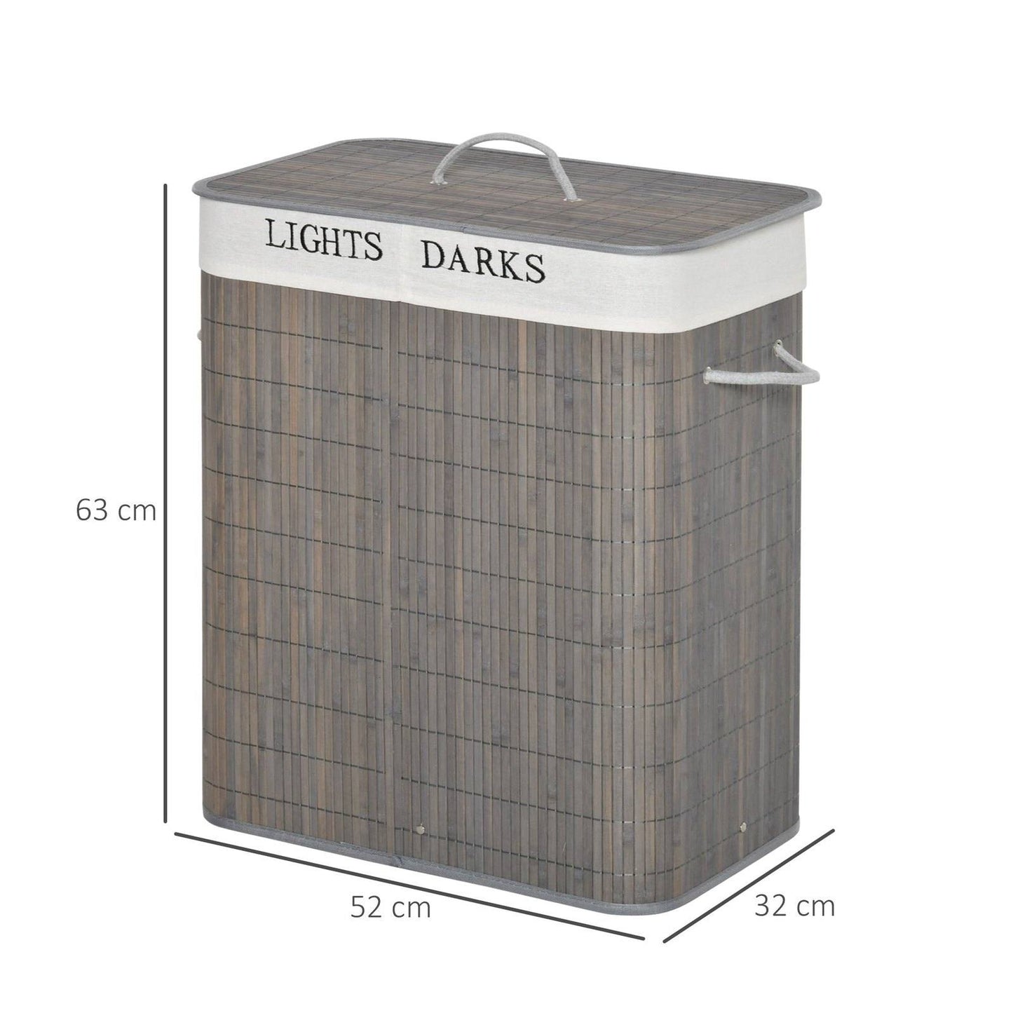100L Two-Compartment Wooden Laundry Basket With Flip Lid And Handles ? Grey