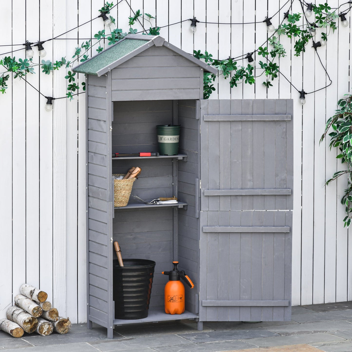 Rustica 189cm Barn Door Apex Garden Store Lockable With Shelves Fir Wood Grey by Steadfast