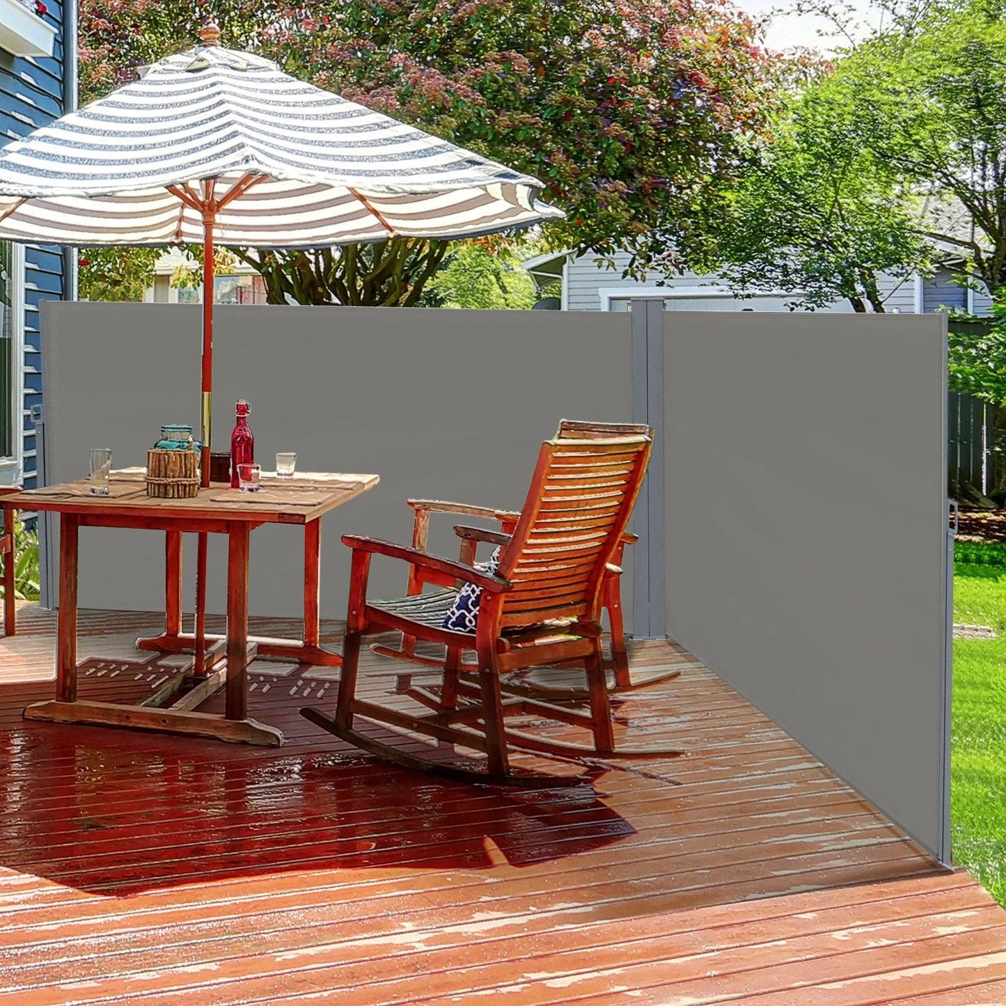 6 x 2m Retractable Sun Side Awning Screen Fence Patio Garden Wall Balcony Screening Panel Outdoor Blind Privacy Divider  Grey