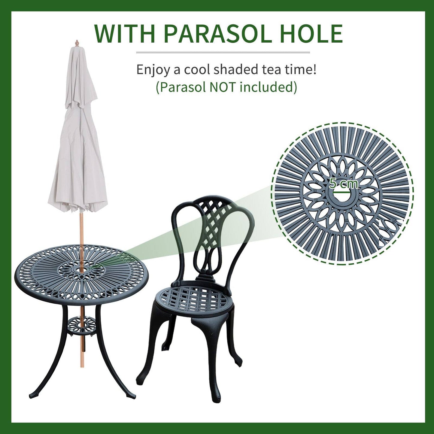 3-Piece Patio Cast Aluminium Bistro Set Garden Outdoor Furniture Table and Chairs Shabby Chic Style