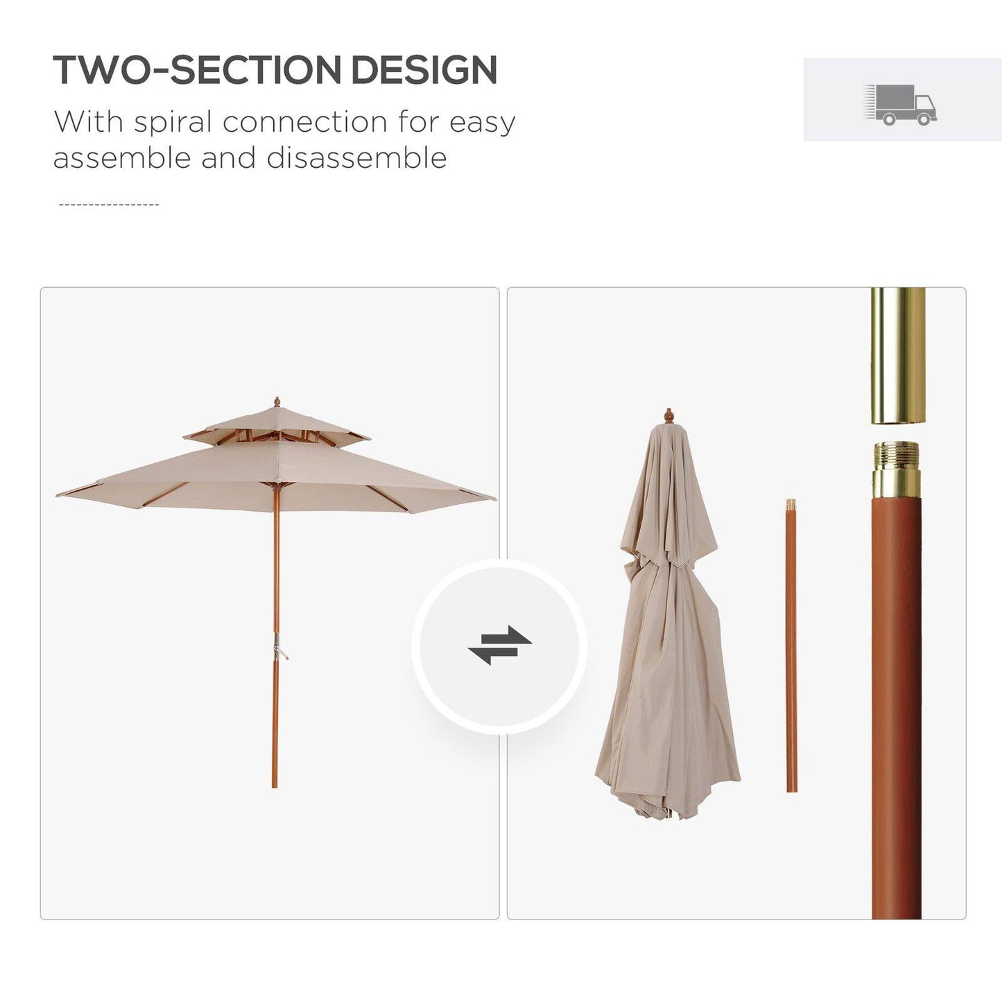 2.7m Patio Double Tier Umbrella Parasol-Beige