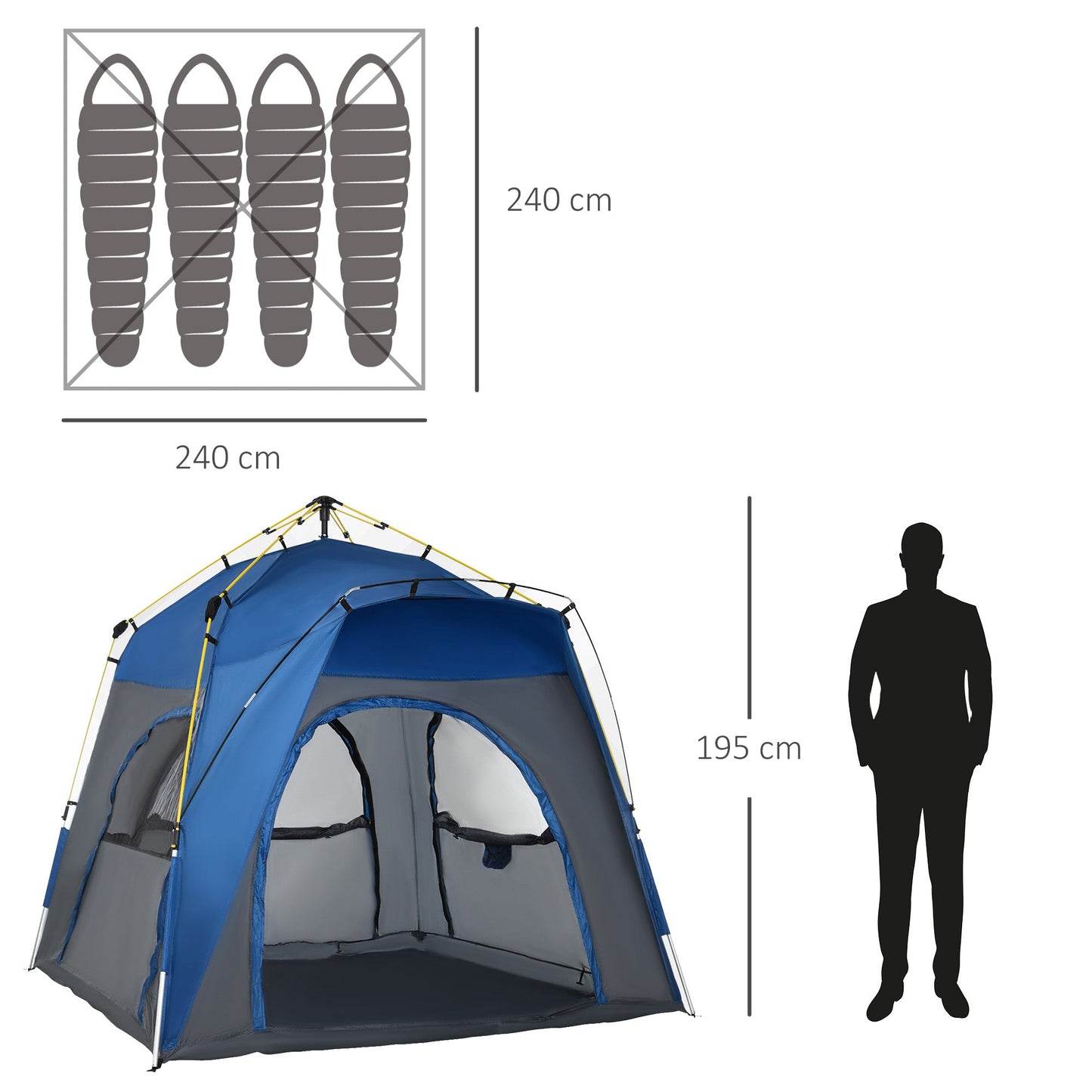 4 Person Automatic Camping Tent Outdoor Pop Up Tent Portable Backpacking Dome Shelter Grey