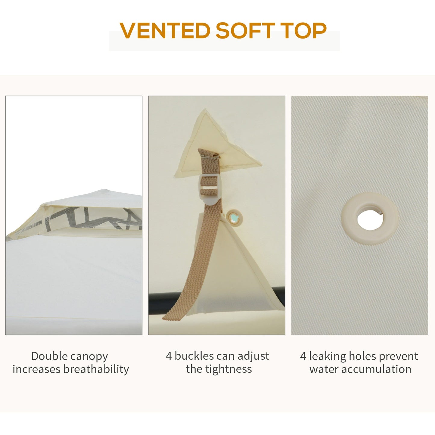 3 x 3 Meter Metal Gazebo Garden Outdoor 2-tier Roof Marquee Party Tent Canopy Pavillion Patio Shelter with Netting - Cream White