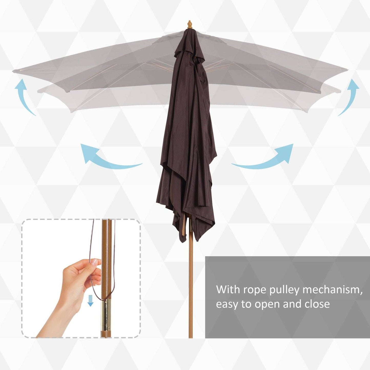 2 x 3m Wooden Garden Parasol Umbrella Outdoor Sun Shade Canopy