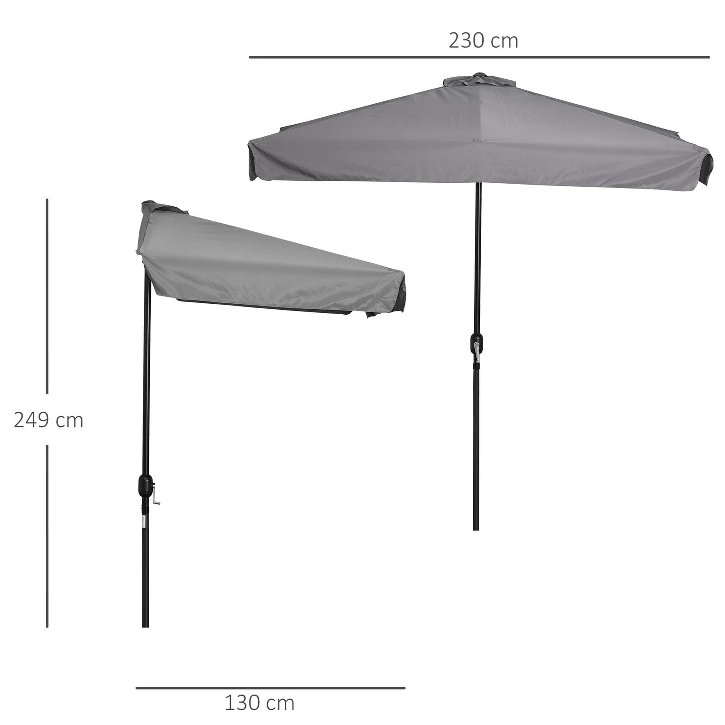 2.3m Half Round Parasol Umbrella Balcony Metal Frame Outdoor NO BASE Grey
