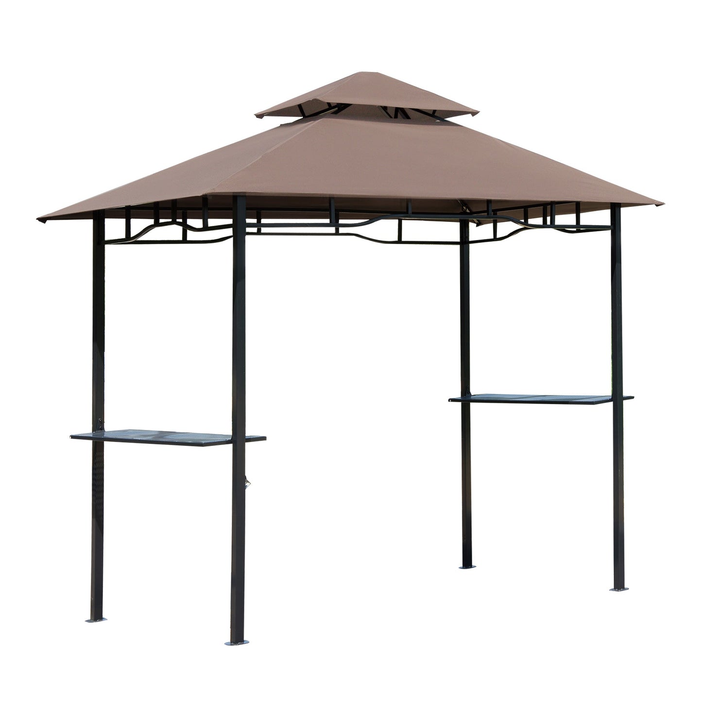 2.5M 8ft New Double-Tier BBQ Gazebo Grill Canopy Barbecue Tent Shelter Patio Deck Cover - Coffee