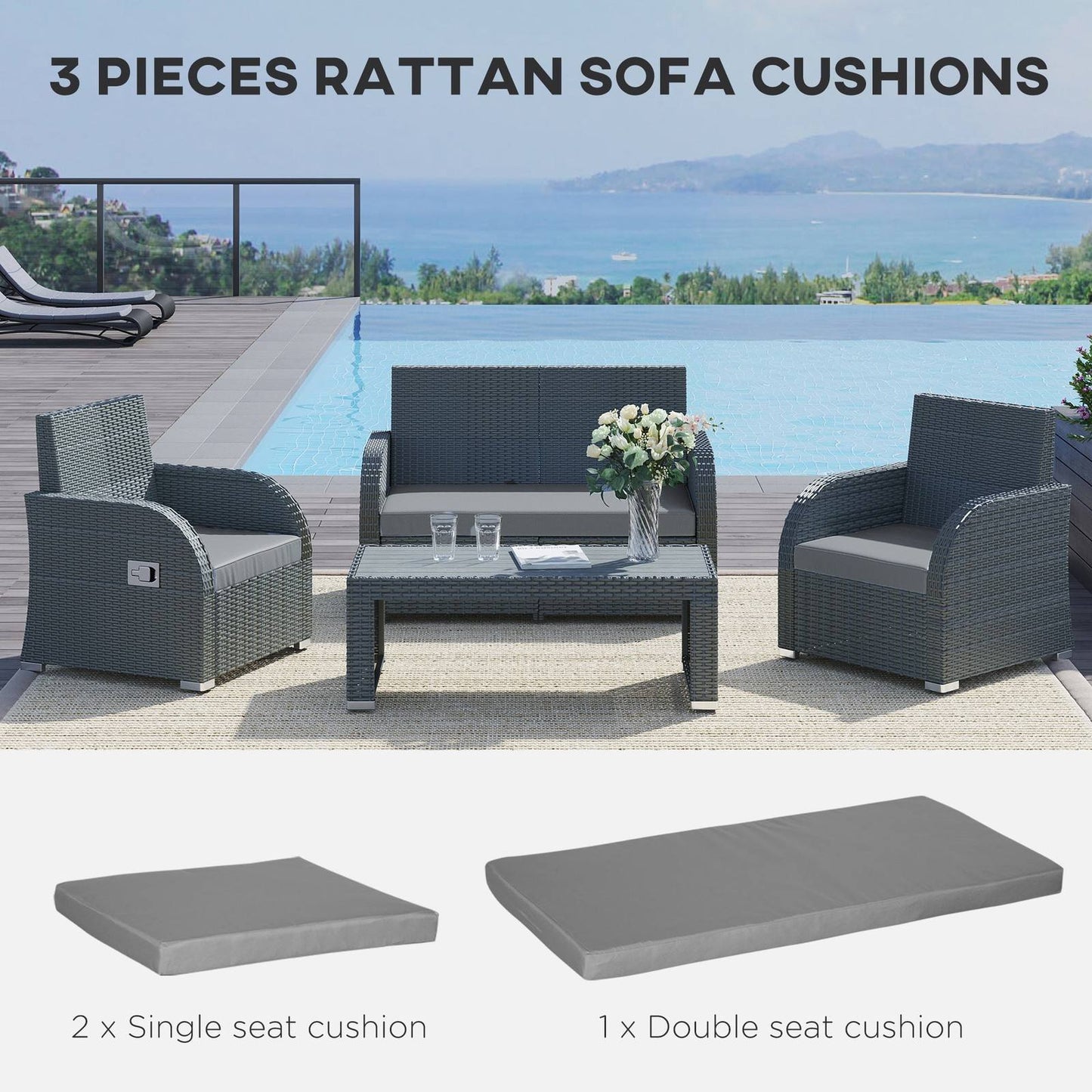 Outdoor Seat Cushion Pads for Rattan Furniture