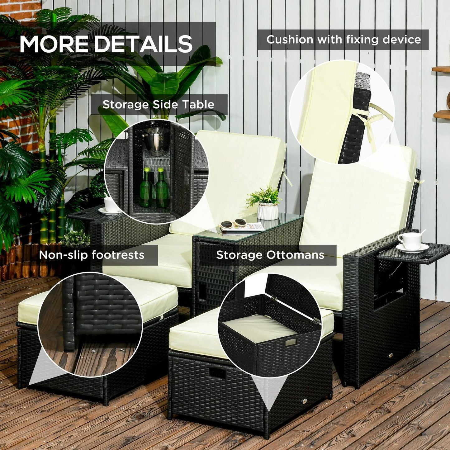 5-Piece PE Rattan Sun Lounger