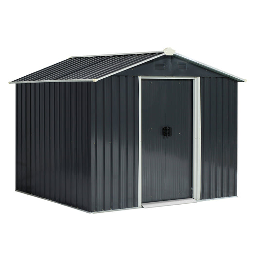 Galvanised 8 x 6' Sliding Double Door Apex Garden Shed With Ventilation Steeel Grey by Steadfast