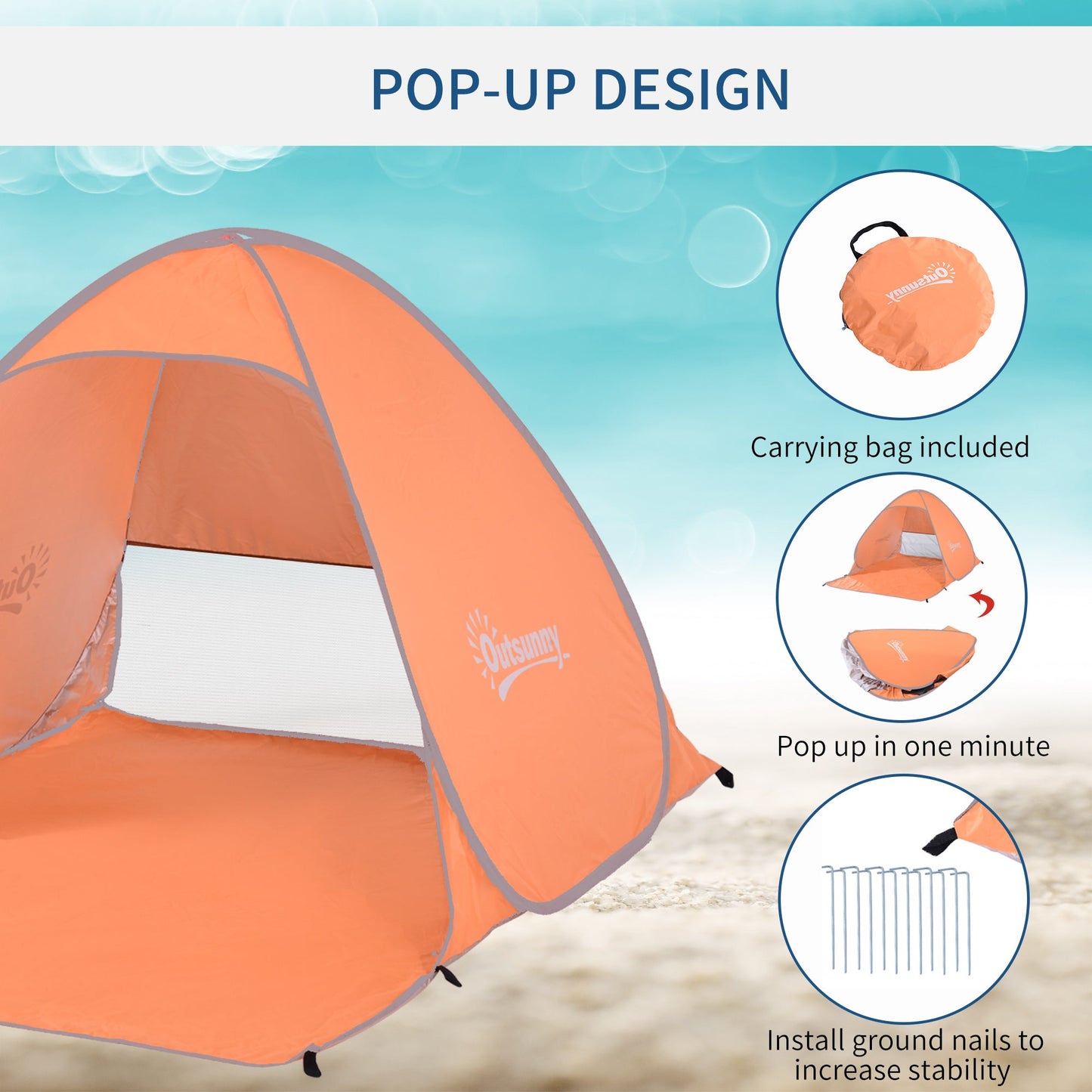 2 Person Pop Up Uv Shelter Shade-Orange