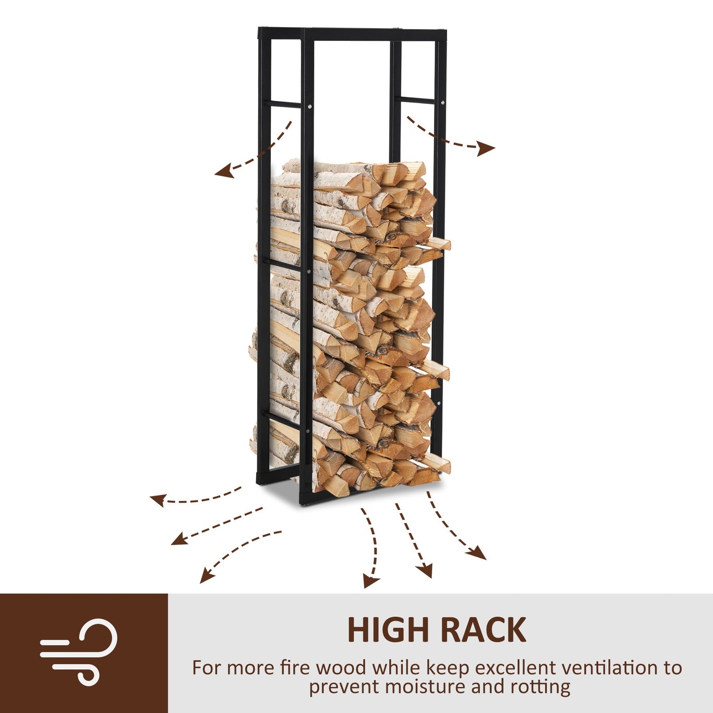 150x40cm Metal Firewood Log Holder Rack Double Tier w/ Balanced Base Side Rails