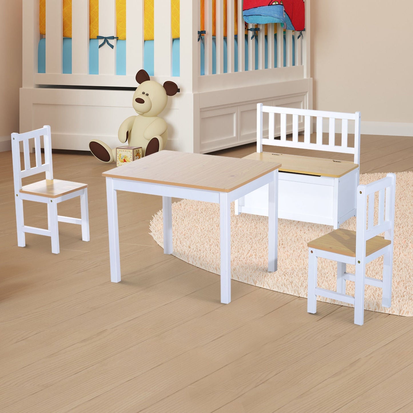 4-Piece Kids Table And Chair Set With 2 Wooden Chairs