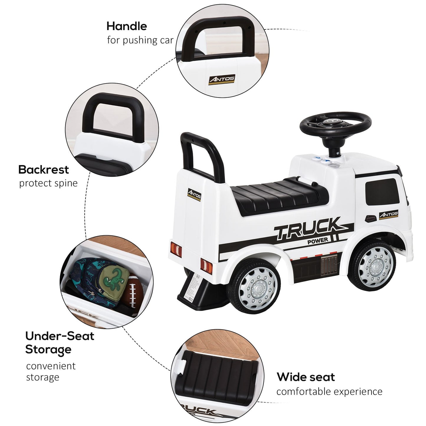 3-In-1 Ride On Car Kids Mercedes Truck Storage Handle For 12 - 36 Months White