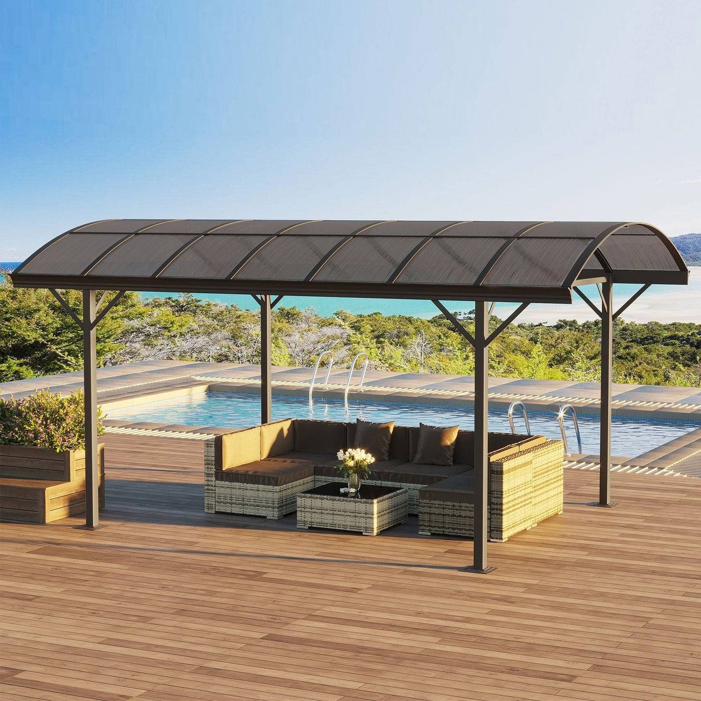 5 x 3M Hardtop Pergola Aluminium Gazebo Pavilion Garden Shelter Carport with Polycarbonate Roof